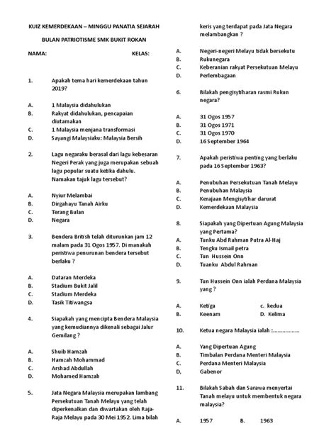 Soalan Kuiz Kemerdekaan Sekolah Rendah Charles Russell