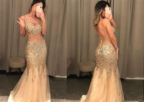 Sexy Mermaid Prom Dress Champagne Gold Evening Gown Graduation Etsy