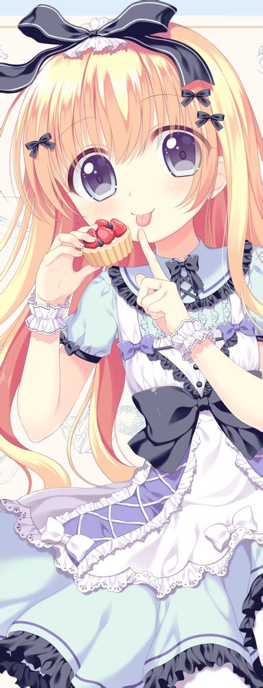 Safebooru 1girl P Bangs Black Bow Blonde Hair Blue Dress Blue Eyes Blush Bow Closed Mouth