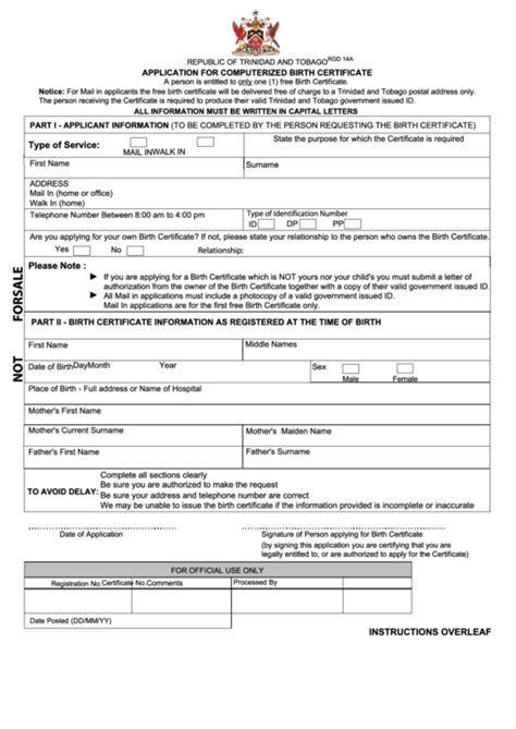 Form Rgd 14a Application For Computerized Birth Certificate