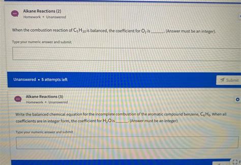 Solved Alkane Reactions Homework Unanswered When The Chegg