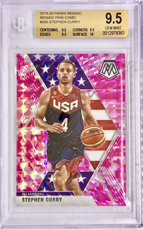 2019 20 Panini Stephen Curry Prizm Mosaic Pink Camo BGS 9 5 Golden