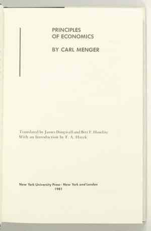 Principles of Economics Carl Menger First Edition Rare Economics