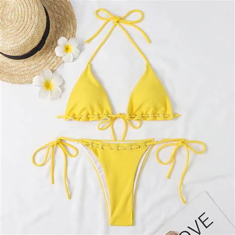 Sexy Micro Bikinis Women Halter Brazilian Bikini Set Female Yellow