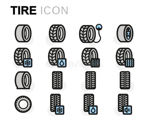 Vector Flat Tire Icons Set Stock Illustration Illustration Of Tire