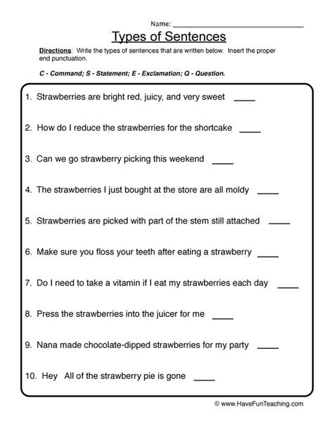 Sentence Types Worksheet Advanced Esl