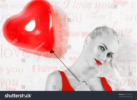 Sexy Blonde Girl Heart Red Shaped Stock Photo Shutterstock