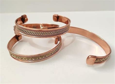 Set Of Tibetan Copper Bracelets Magnetic India Pattern Women S Men S