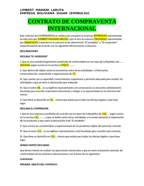 Modelo De Contrato De Compraventa Internacional Modelo De Contrato De