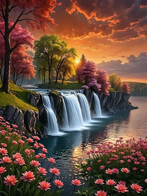 Pin By Sarah Cole On Waterfalls In Beautiful Paintings