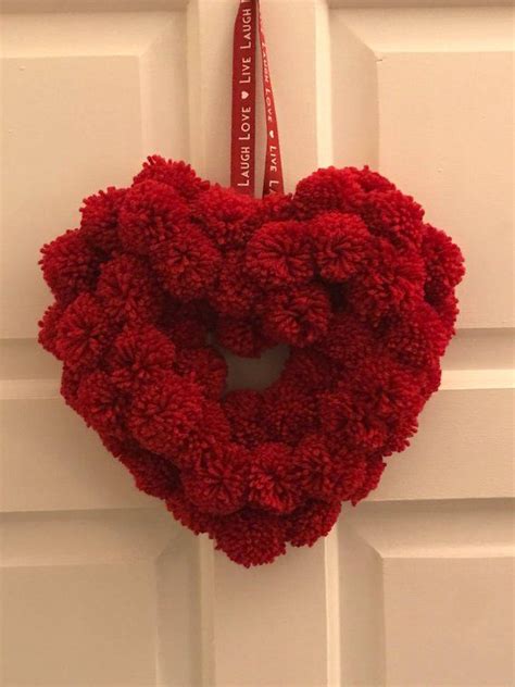 Handmade Red Pompom Heart With Around 50 Pom Poms Approximately 25 Cm