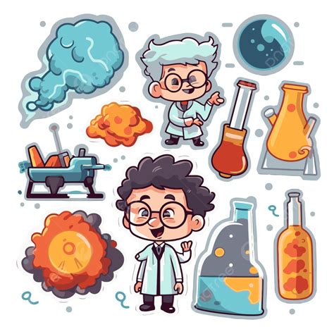 Scientists And Professors Cartoon Stickers Physics And Chemistry Vector