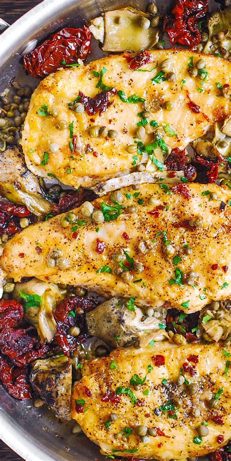 Mediterranean Chicken With Sun Dried Tomatoes Artichokes And Capers Italian Chickenre