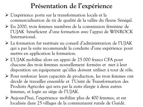 Une Experience De Transformation Locale Et De Commercialisation Du Riz