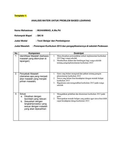 Analisis Materi Ajar Ppg Template Analisis Materi Untuk Problem