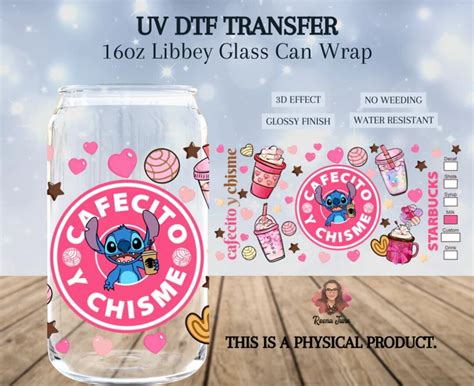 Cafecito Y Chisme Uv Dtf Cup Wrap For 16oz Glass Can Valentines Vinyl