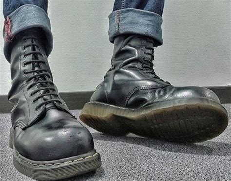 Pin On パンク靴 Skinhead Boots Gray Leather Shoes Black Steel Toe Boots