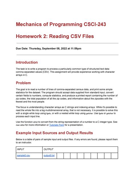 Homework 2 Reading Csv Files Mechanics Of Programming Csci Homework