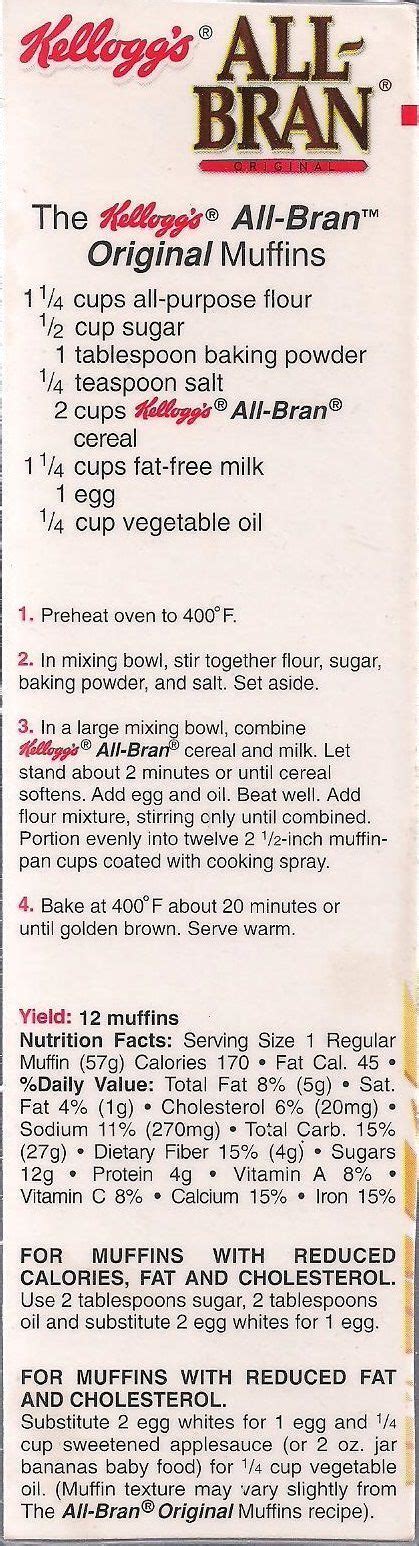 Kellogg S All Bran Original Muffin Recipe From A Box Of Cereal I Love