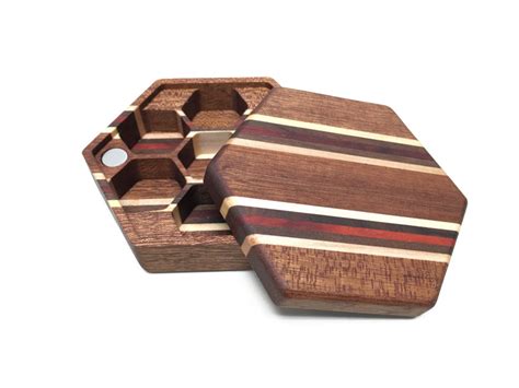 Mahogany Pinstripe Hex Chest Dice Box Elderwood Academy