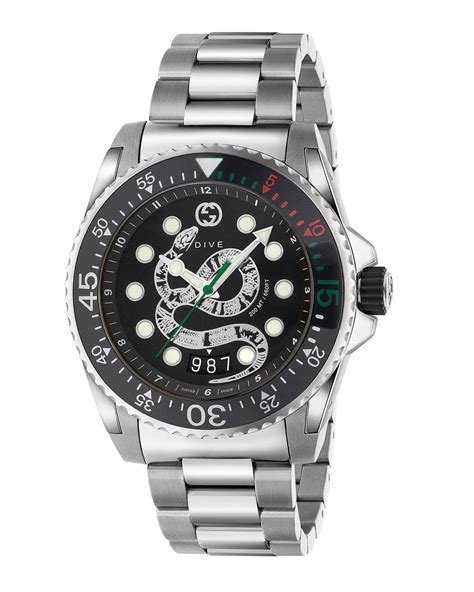 Lyst Gucci Men S Dive King Snake Stainless Steel Watch With Bracelet