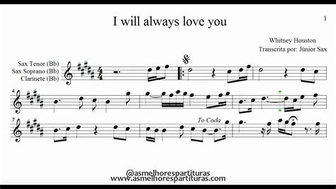 I Will Always Love You Sax Tenor Sheet Music Youtube