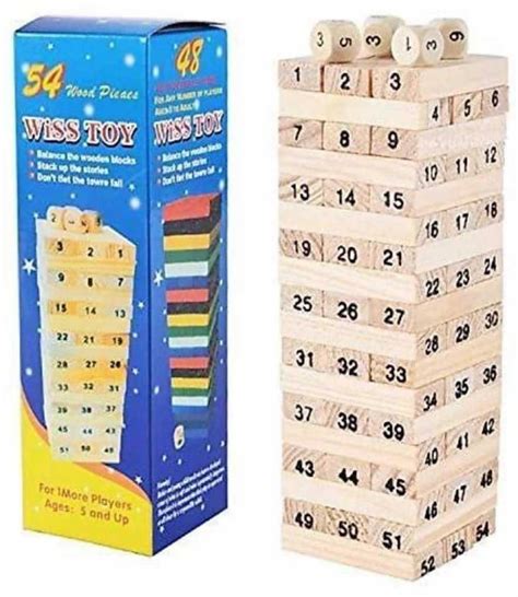 Suvarna Tumbling Tower Numbered Wooden Blocks 54 Pieces Block Stacking