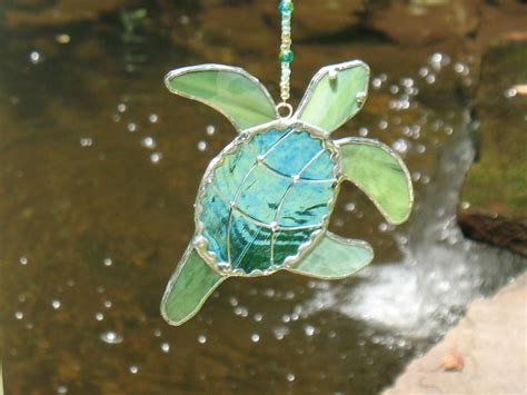 Sea Turtle Stained Glass Window Suncatcher Ornament Etsy