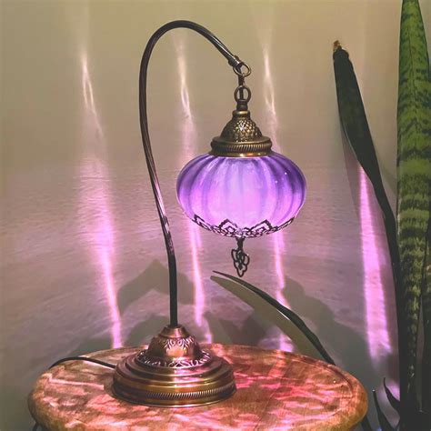 Purple Glass Lamp Swan Neck Turkish Night Light Decorative Lamps Bedroom Vintage Lamp Unique