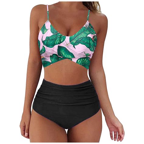 High Waisted Bikini Set Push Up High Waisted 2 Piece Swimsuits Criss Cross Bikini Top With