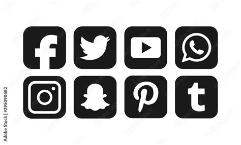 Social Media Icons Black Colored Icon Set Illustration Facebook