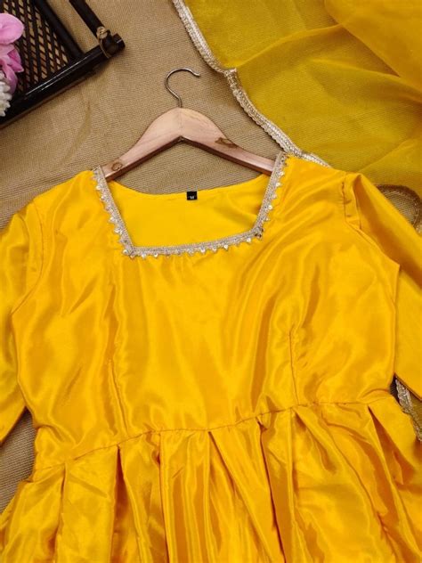 Yellow Haldi Wear Gown For Women Silk Made Gown With Lace Border Floor Length Dressindian