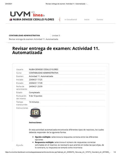 Revisar Entrega De Examen Actividad Automatizada Contabilidad