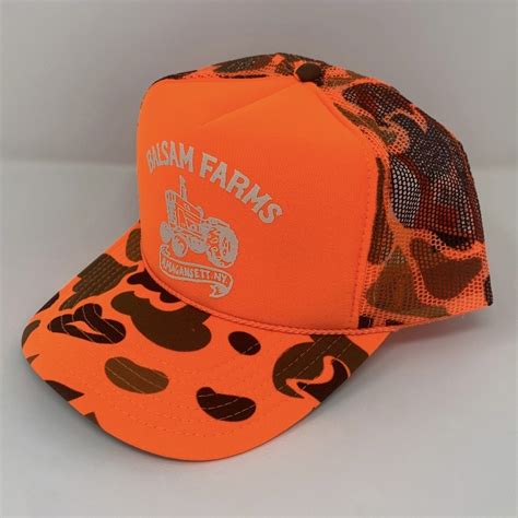 Blaze Orange Camo Trucker Hat White Amg Logo Balsam Farms