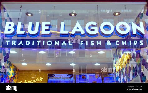 blue lagoon traditional fish and chip shop sign Stock Photo - Alamy