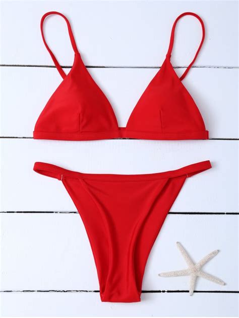 Low Waisted Spaghetti Strap Bikini Swimwear RED Bikinis S ZAFUL