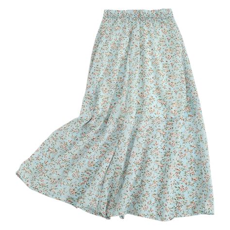 Xiuh Women Casual Floral Print A Line Skirts High Waist Ruffle Swing Skirts Bule 1