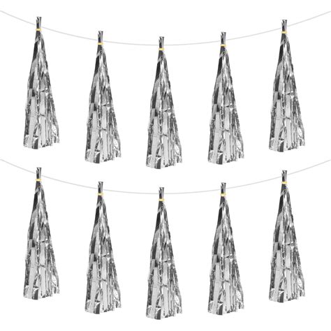 30pcs Bright Silver Tassel Garland Banner W Rope For Wedding Birthday Party Decoration