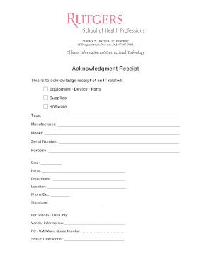 Fillable Online Shp Rutgers Acknowledgment Receipt Doc Shp Rutgers