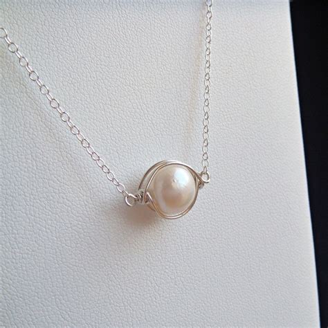 Wire Wrapped Pearl Necklace Sterling Silver Aubepine Etsy