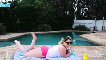 Blonde Hot MILF Oils Up Her Boobs And Masturbates By The Pool The Butt