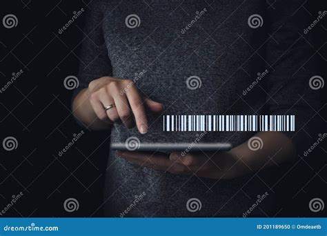 Gologram Barcode Scan On Dark Blue Background Warehouse And Logistics