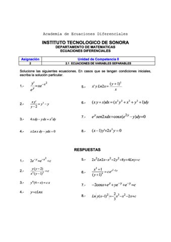 Clasificacion Y Solucion De Las Ecuaciones Diferenciales Pdf