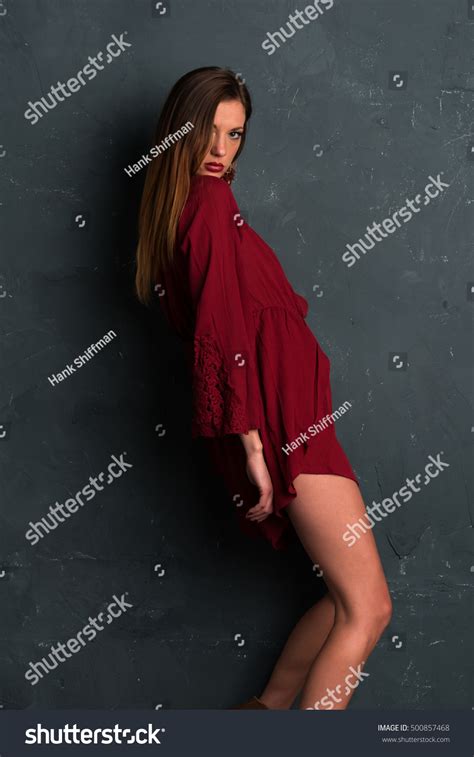 Tall Slim Brunette Dressed Red Wrap Stock Photo 500857468 Shutterstock