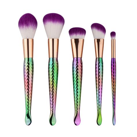 Pcs Mermaid Makeup Brushes Set Beauty Cosmetics Foundation Blending