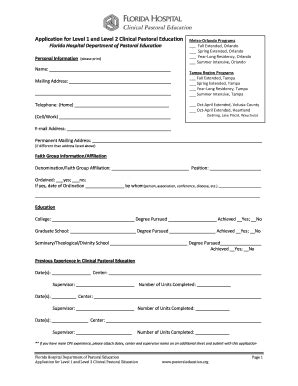 Fillable Online Cpe Application Pdf Pastoral Education Fax Email