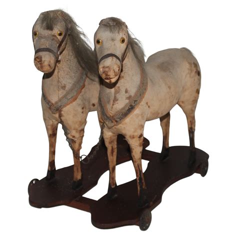 19th Century French Iron and Wood Toy Horse on Wheels at 1stDibs