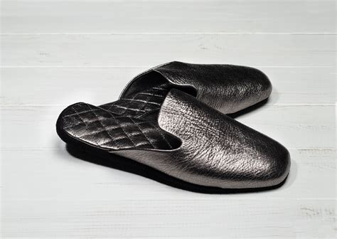 House Slippers, Women's Leather Slippers, Silver Slippers, Travel ...