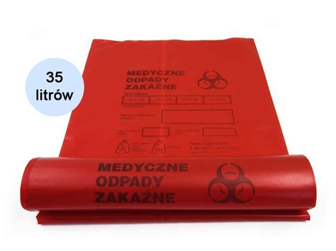 Worki na odpady medyczne zakaźne czerwone 35L objętych kodami