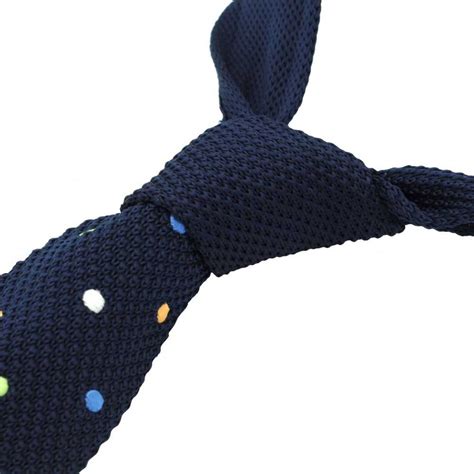 Cravate Tricot Homme Bleu Marine Gros Pois Multicolores